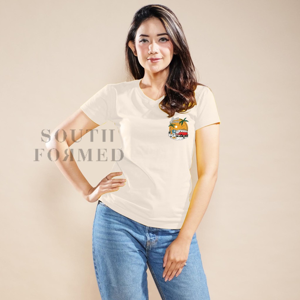 SOUTH FORMED SF BEACH KAOS V NECK / O NECK KATUN PREMIUM ADEM WANITA / CEWEK MOTIF / GAMBAR