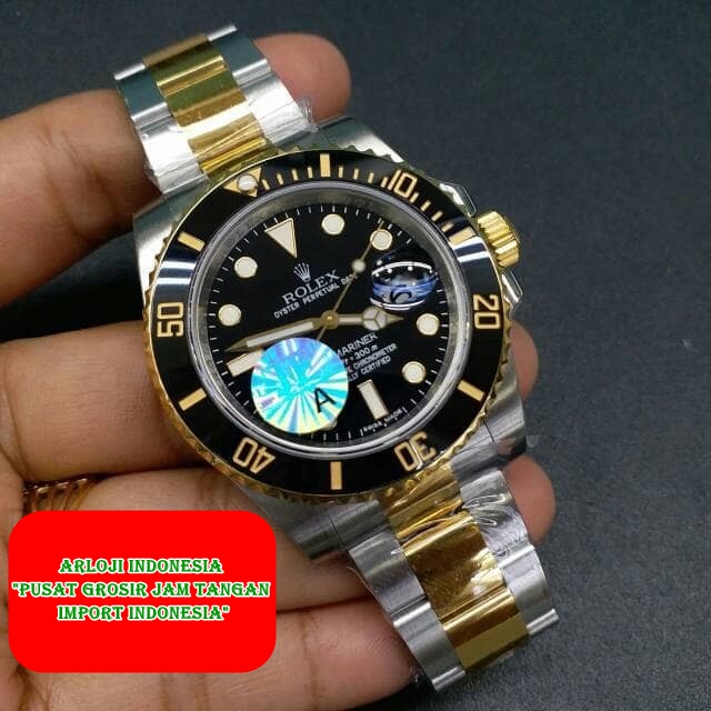 New Jam Pria Rolex Submariner Two Tone Clone Waterproff Garansi 1th