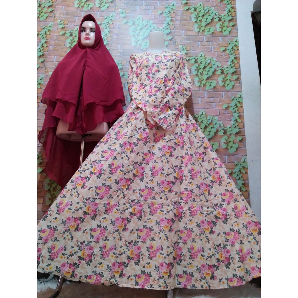 GAMIS SYARI KATUN JEPANG ORIGINAL JILBAB CERUTY 2 LAYER MURAH BAJU MUSLIM WANITA MOTIF BUNGA RESELER