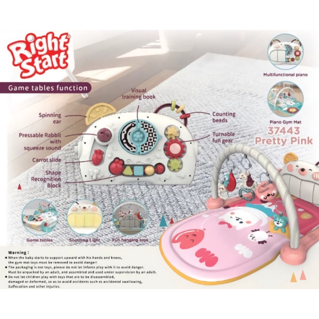 Right Start Double Sided Piano Gym Mat Musical Playgym - Mainan Karpet Anak Bayi Lampu Dan Musik-Pretty Pink
