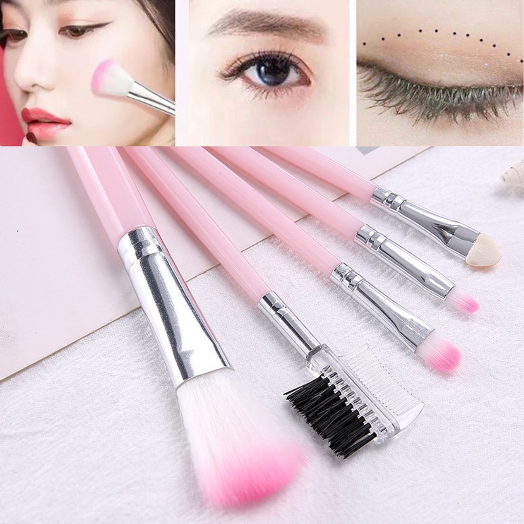 Brush Make Up Set Isi 5 Pcs - Kuas Rias Makeup Mini Set Powder Blush Eyeshadow Makeup Beauty Tools F720