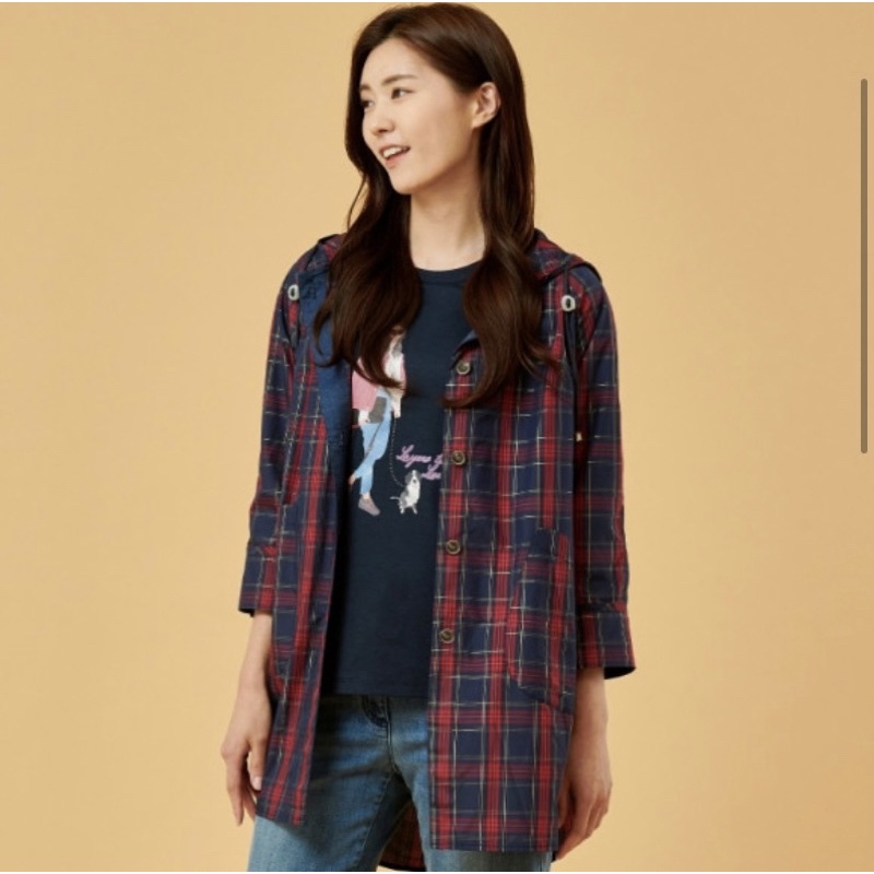 check hooded jumper-type shirt