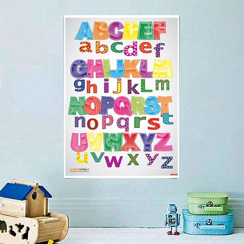 Tipe 20 Poster pendidikan belajar hapalan mengenal huruf alfabet besar dan kecil