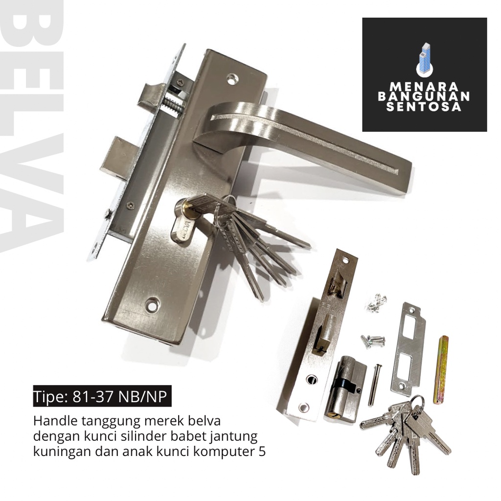 [Seri Putih] Handle Pintu Set Tanggung Belva - Kunci Tarikan Pegangan Gagang Kotak Jagung Sedang