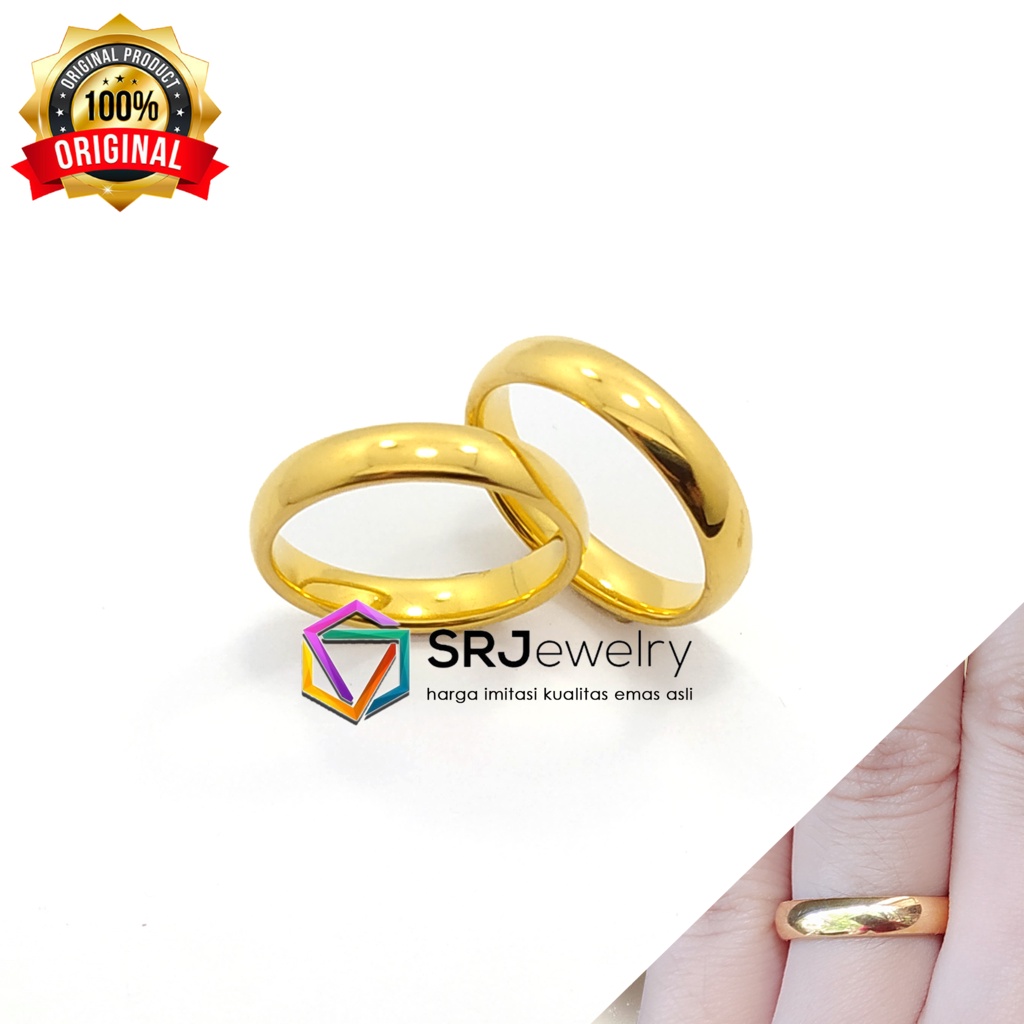 Cincin Couple Emas Titanium Sepasang Free Ukir Nama