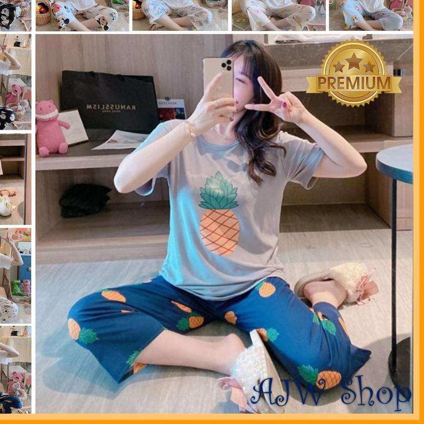 ✤ AJW Shop Baju Tidur Piyama Celana 7/8 | Piyama Wanita Import | Setelan Wanita Dewasa ➥