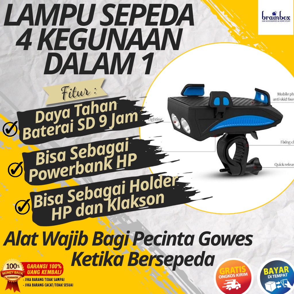 ( DIJAMIN 100% KUAT ) Lampu Depan Sepeda Sepedah Lipat Gunung Mtb  LED USB Tiga Warna Cas - Lampu Se