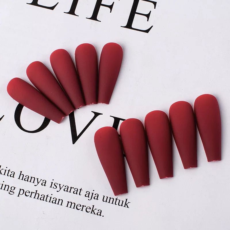 Kuku palsu Premium Long Coffin matte “Red Series” / fake false nails / acrylic nail / press on / nai