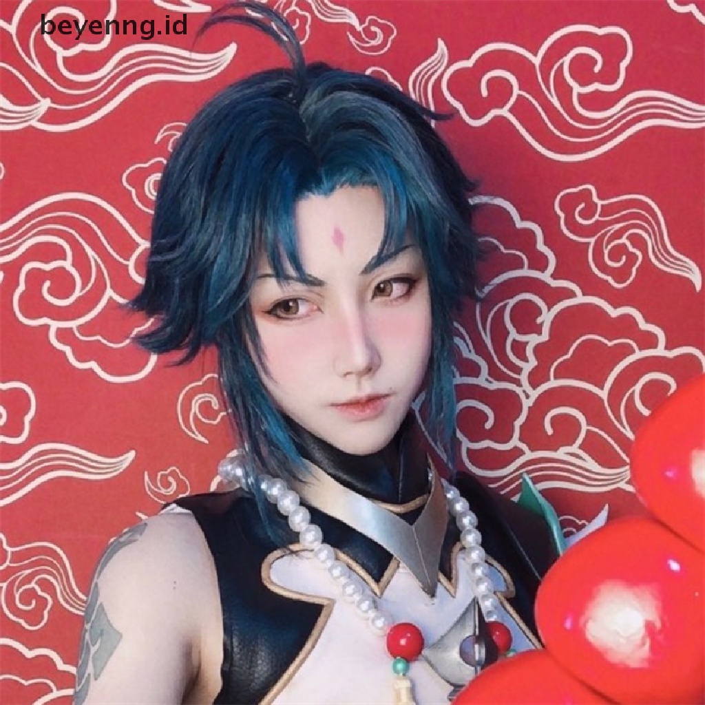 Wig Cosplay Anime Beyen Genshin Impact Xiao Warna Hijau Ukuran 40cm Untuk Pria