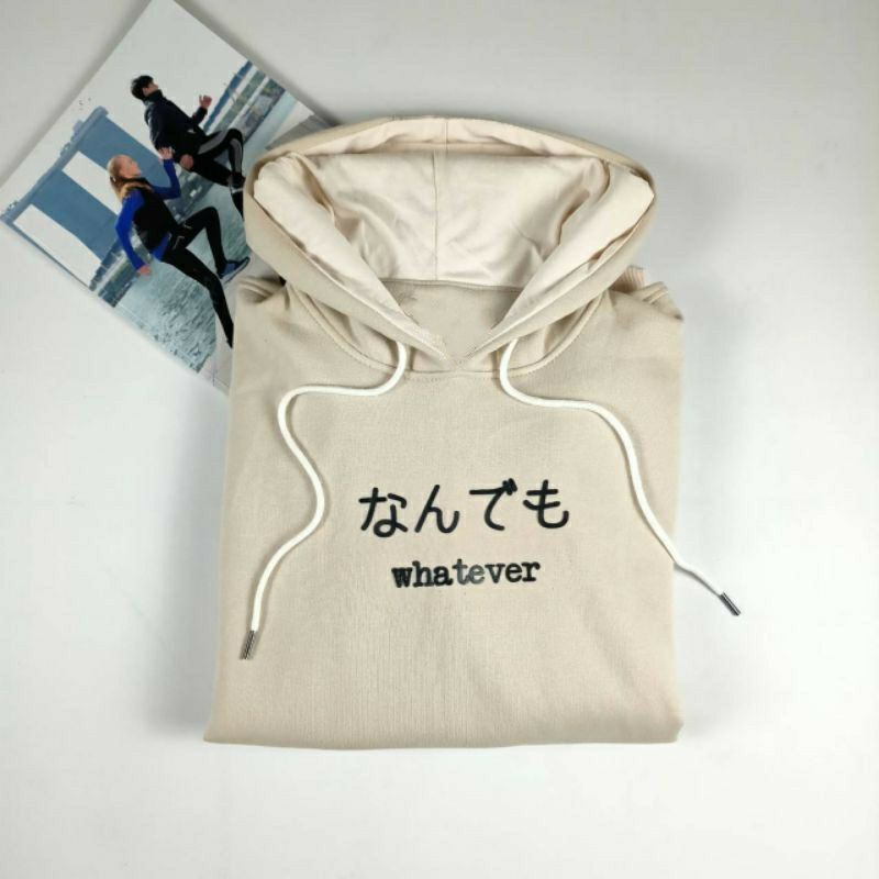 Sweater Hoodie Pria Wanita Krem Logo Whatever Ukuran Jumbo M- 2Xl Hoodie Krem - Cod (Bayar Ditempat)