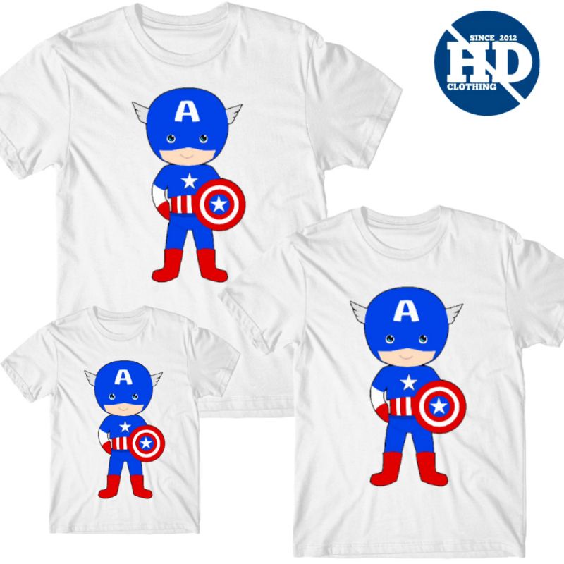 Kaos Anak Ibu dan Ayah Gambar CAPTAIN AMERICA Superhero KODE ANAK 32 combed 30s