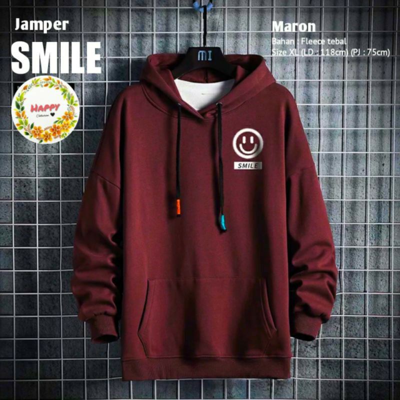 Hoodie Pria Wanita Smile Sablon  High Quality Sweater Pria Wanita-Smile Maroon