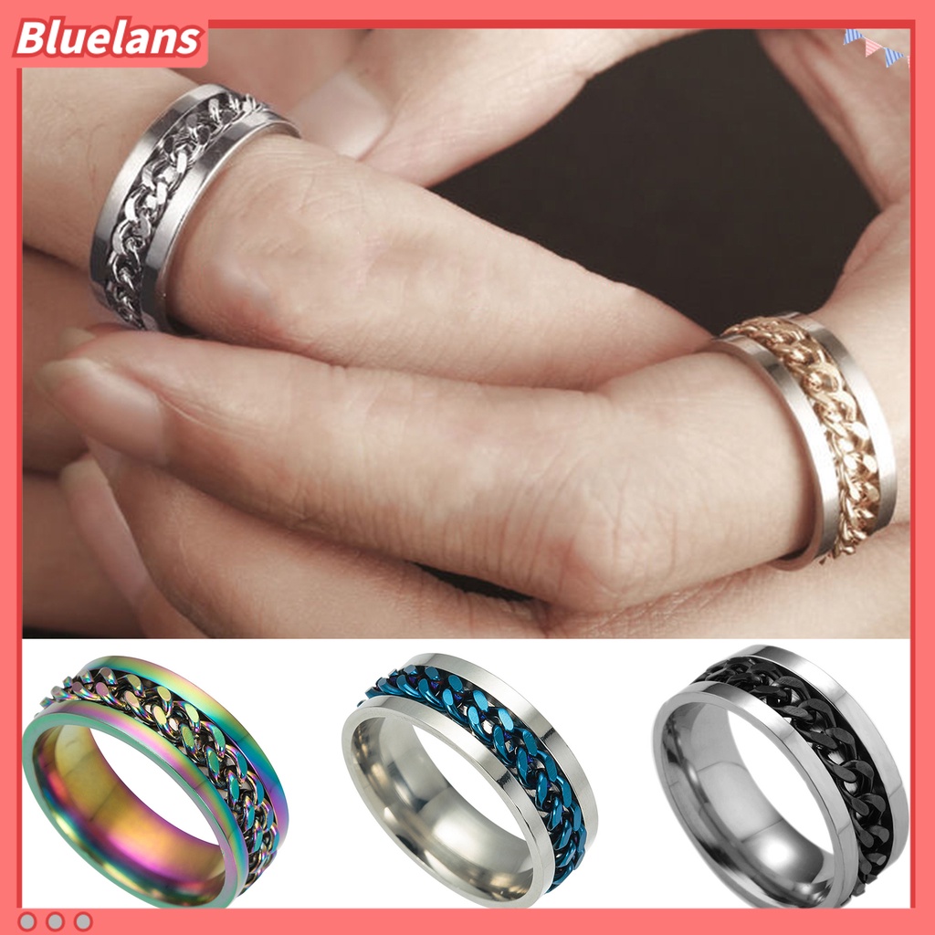 Bluelans Exquisite Men Colorful Chain Punk Stainless Steel Spinner Wedding Band Ring