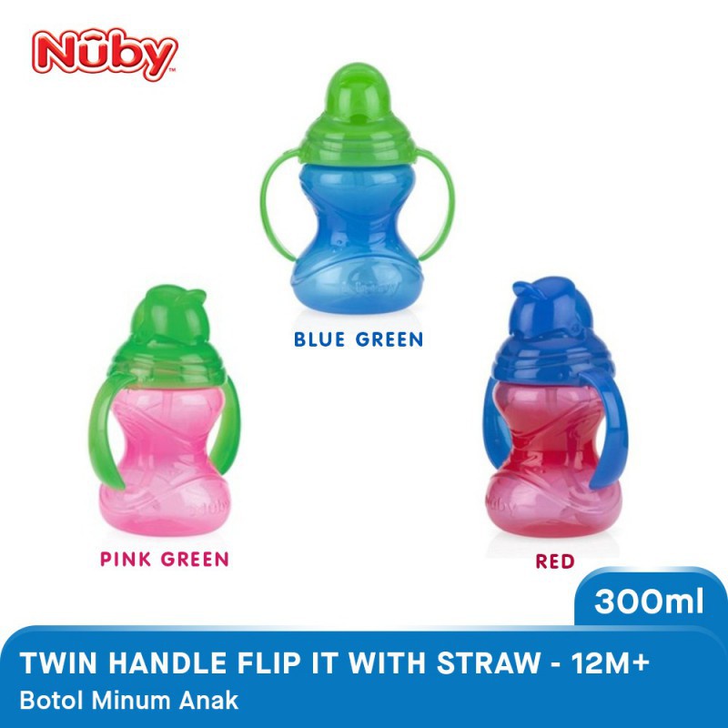 Nuby Kids Twin Handle Flipit With Straw - Botol Minum Anak 12m+ (Tersedia varian warna)