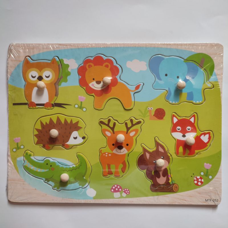 JIGSAW PUZZLE KAYU KNOB MAINAN KAYU EDUKASI EDUKATIF ANAK BAYI BALITA 1 TAHUN MURAH COD FREE BUBBLE-Animal 052