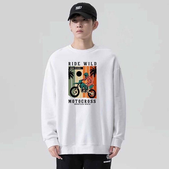 Sweater Crewneck Pria Born To Ride Golden Fleece Size M - XXL