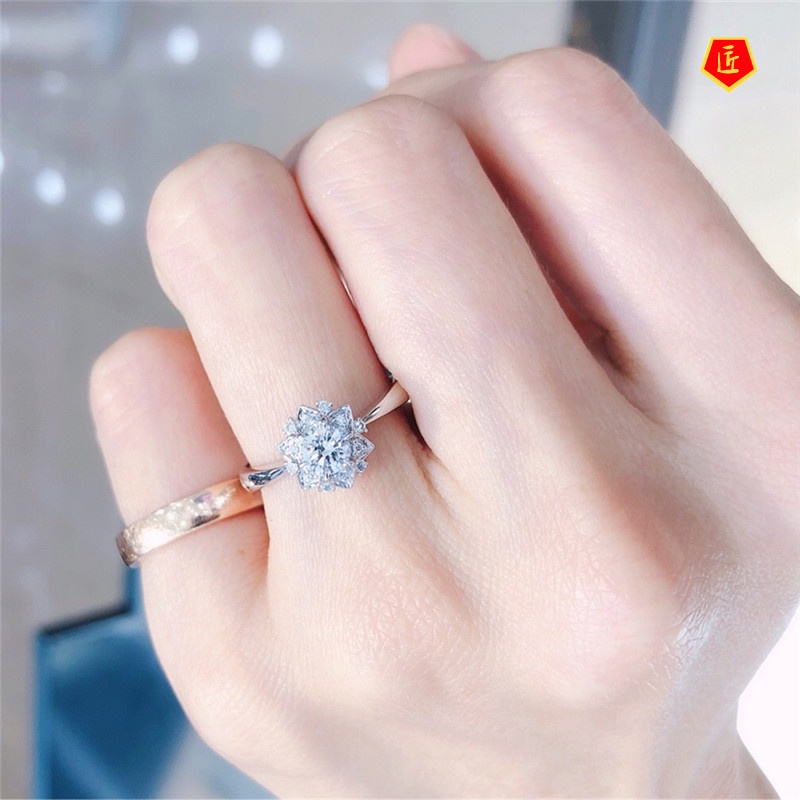 [Ready Stock]Luxury Flower Ring Full of Diamonds Simple and Elegant