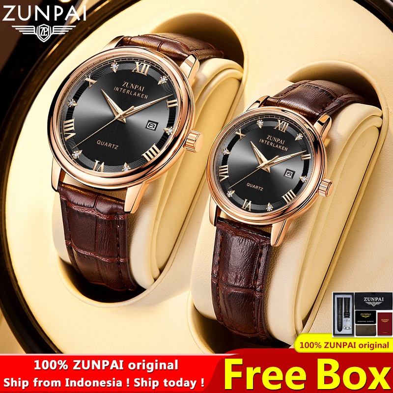 WISHDOIT×ZUNPAI Jam Tangan Pria Original Anti Air Tahan Kulit Analog Men Watch Hitam Putih Biru Cod