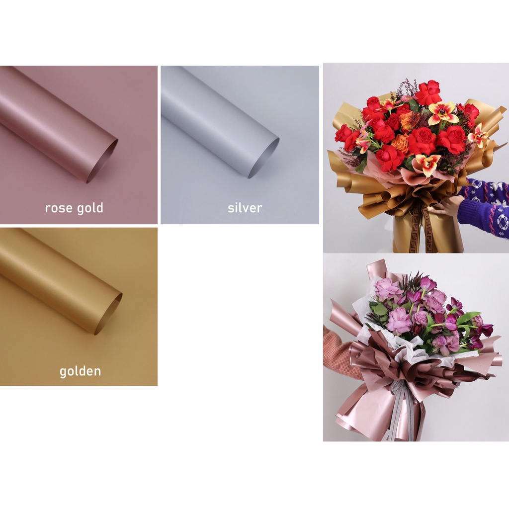 

(1 pcs) Flower wrapping Polos solid Rose Gold Silver Cellophane florist kertas bunga buket paper