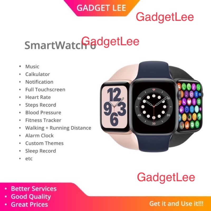 GadgetLee Jam Tangan SmartWatch 6 Bluetooth Call Sport Tracker Android IOS Bluetooth