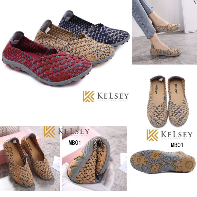 (GRATIS ALAS KAKI) Kelsey Sepatu Rajut Wanita MB01 Flats Shoes Rajut anyaman