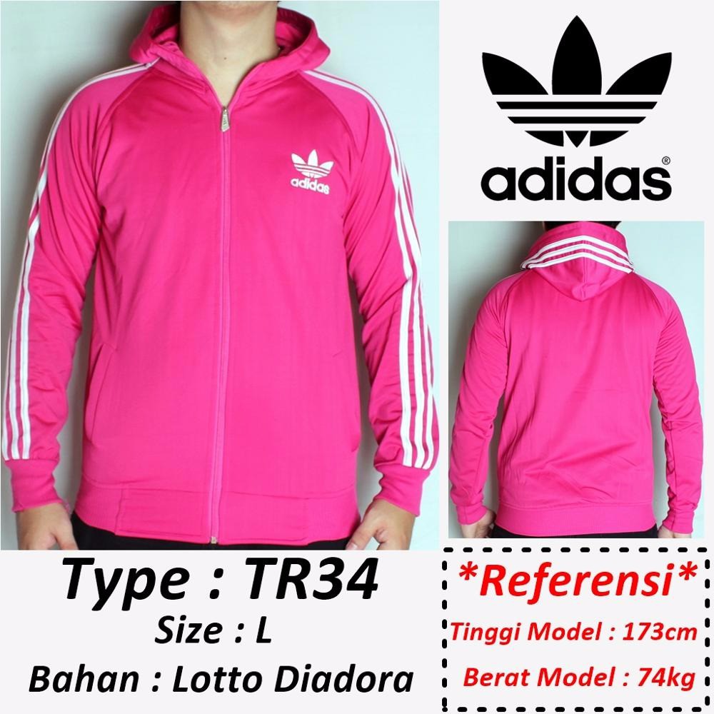 TERLARIS Jaket Adidas Pink List putih Hoodie termurah TR34 R61
