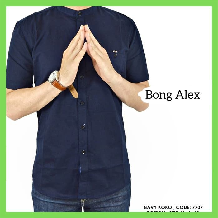 BAJU KEMEJA KOKO BIRU POLOS COWOK PRIA - Biru- M