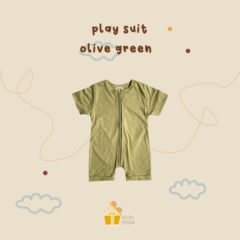 Minimine - Playsuit Zipper Baby / body suit resleting / baju bayi laki-laki perempuan unisex / jumper / baju bermain anak bayi / romper / bodysuit / piayama bayi-OLIVE GREEN
