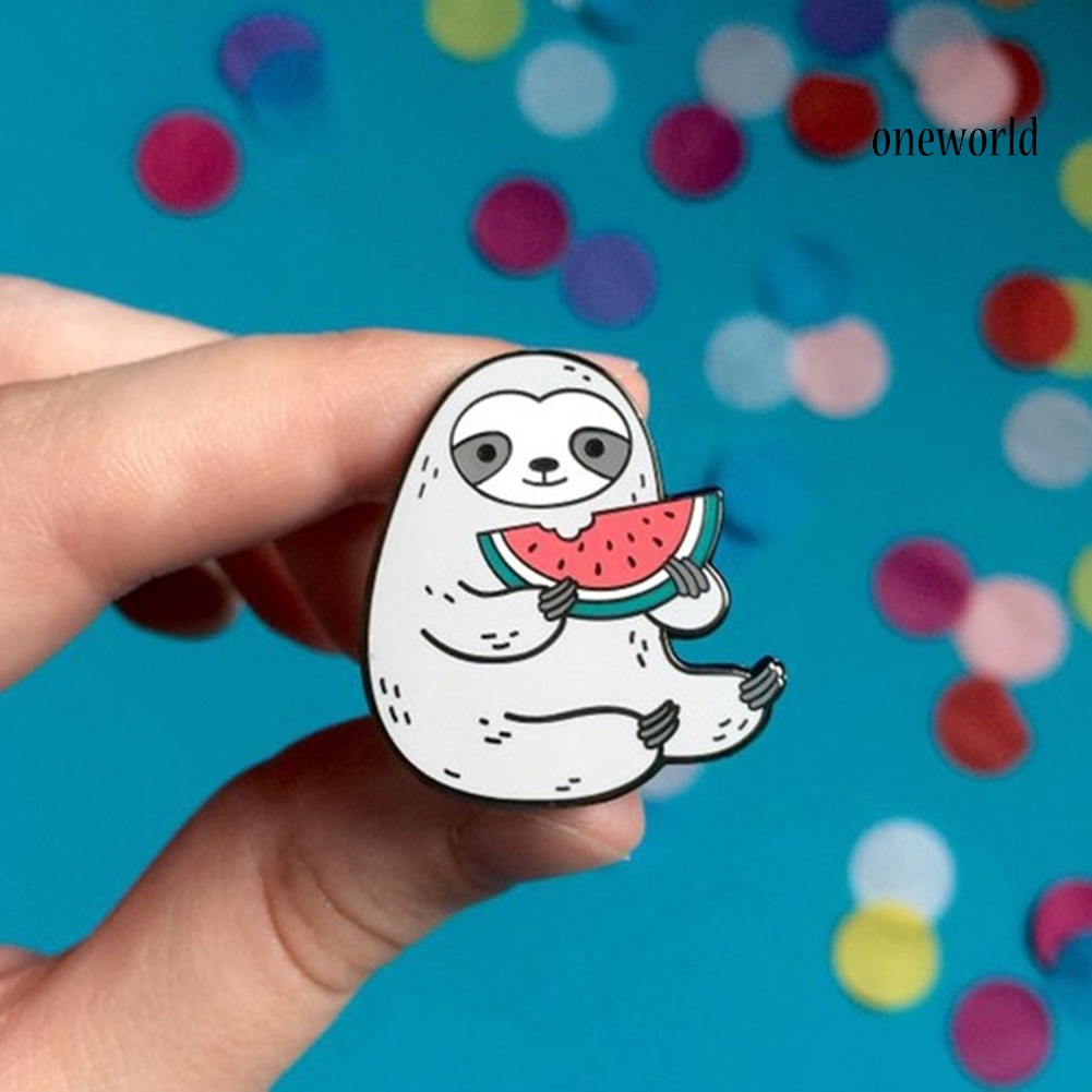 OW@ Lovely Cartoon Sloth Eating Watermelon Unisex Enamel Lapel Badge Brooch Pin