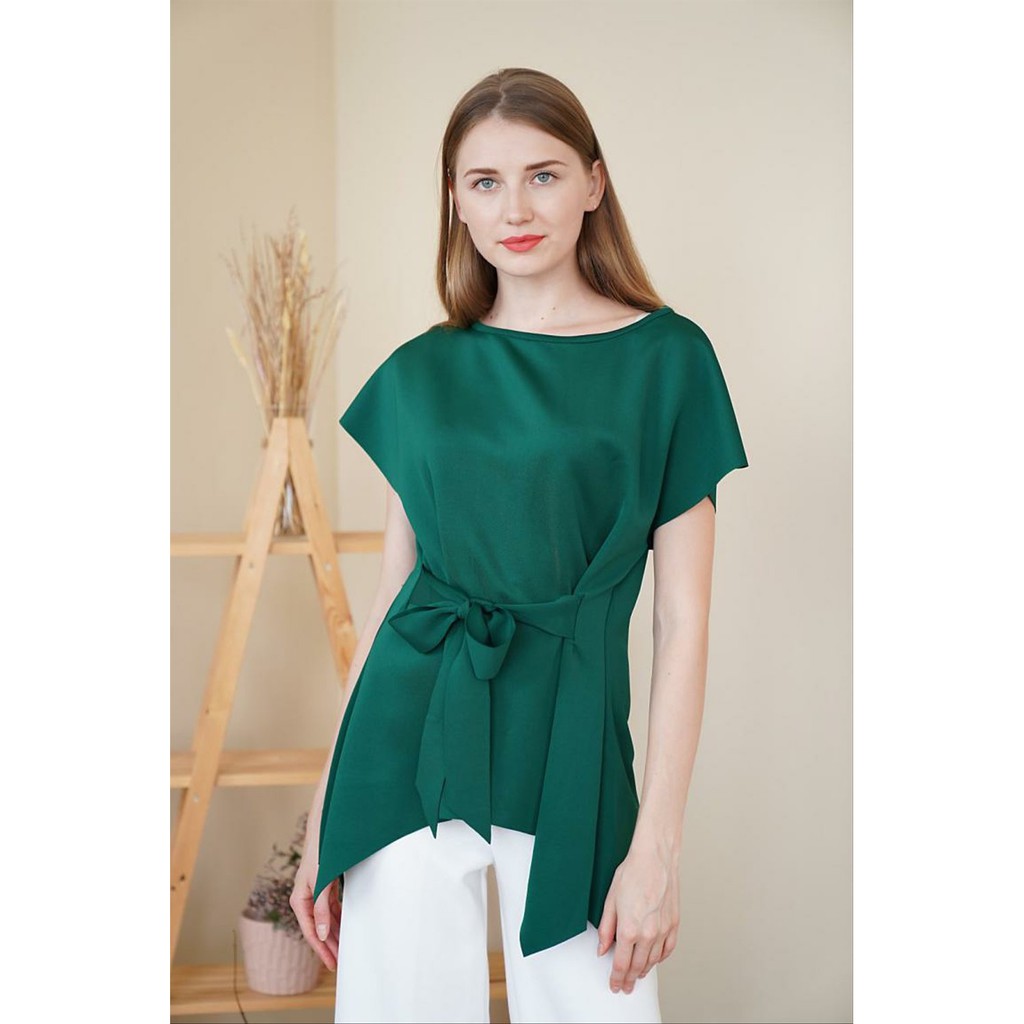 SUKI TIED TOP ATASAN BLOUSE WANITA LENGAN PENDEK POLOS BASIC SCUBA
