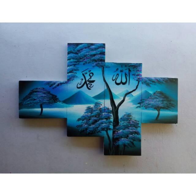 Lukisan kaligrafi Pemandangan nuansa biru