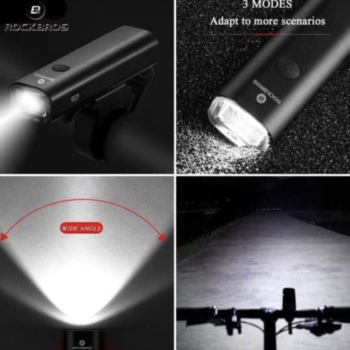 Lampu depan rockbros 200 lumens waterproof usb rechargeable