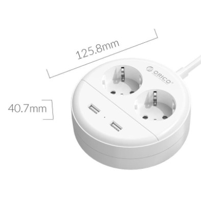 Stop kontak round orico 2 port with 2 usb charger 2.4a 1.5m cable SNI osp-2a2u-id - Power strip