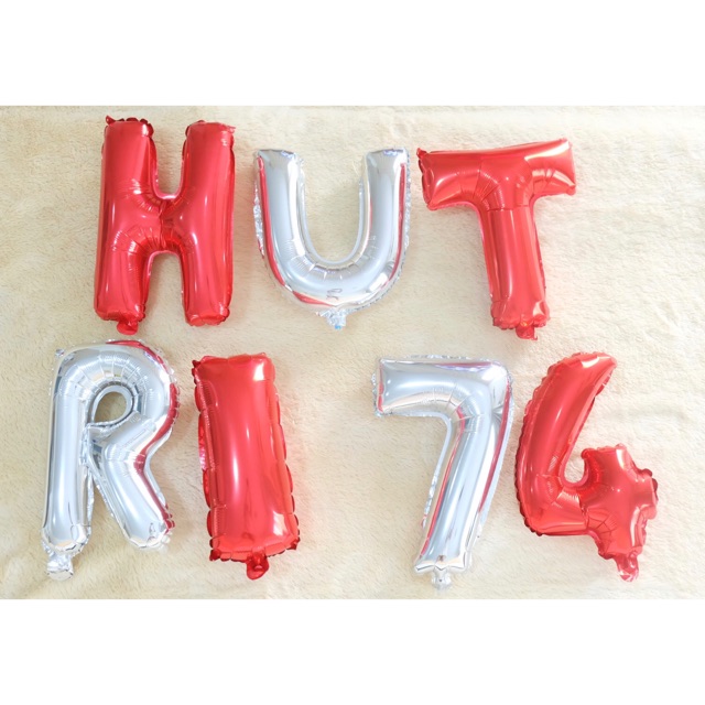 Balon huruf foil HUT RI 77 dekorasi merah putih