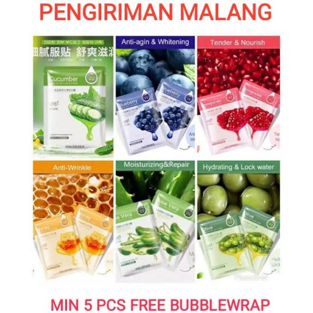 Malang Rorec Hchana Sheet Mask Masker Tisu Rorec Natural Sheet Mask Aloe Blueberry Snail Olive Shopee Indonesia