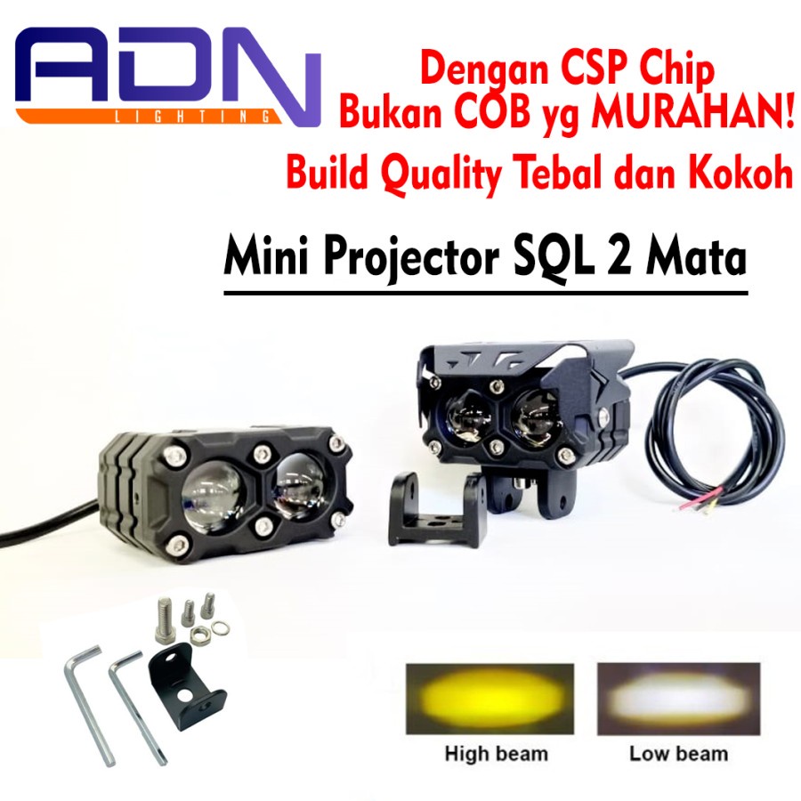 Mini Projector Hi Lo LASER SQL2 D2 2 MATA 2 warna Motor Mobil ADN PCS ADN.in