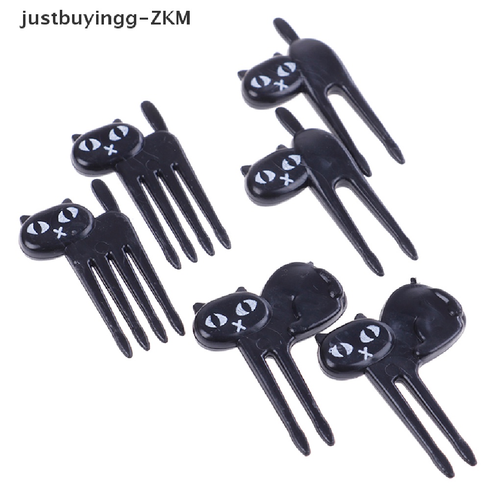 [justbuyingg] 6Pcs black cat fruit fork cute toothpick gadgets kitten dessert decoration fork [zkm]