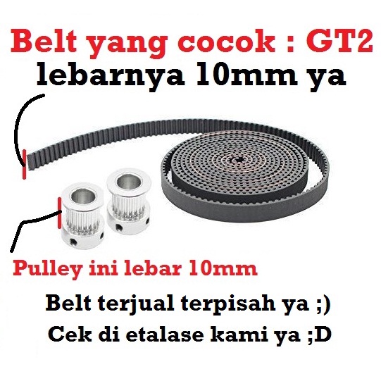 [HAEBOT] GT2 Pulley Pully Timing 32T W10 5 6 6.35 8 10 mm CNC Lebar 10mm Puley 3D MXL Printer Aluminium Pitch 2mm Aktuator Slider Router Mekanik 32 Teeth Gigi