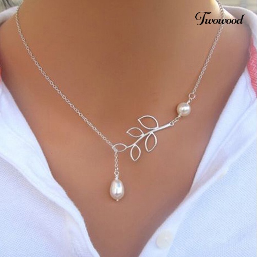 Kalung Choker Desain Cabang Daun Aksen Mutiara Tiruan Untuk Wanita