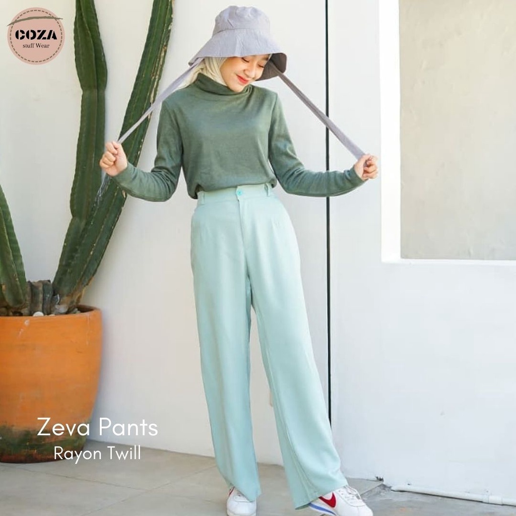ZEVA PANTS Kulot Rayon Twill Jumbo / Kulot Rayon Premium / High Waist Saku Pinggir Aktif / Bawahan Celana Kulot Fashion Wanita Muslim
