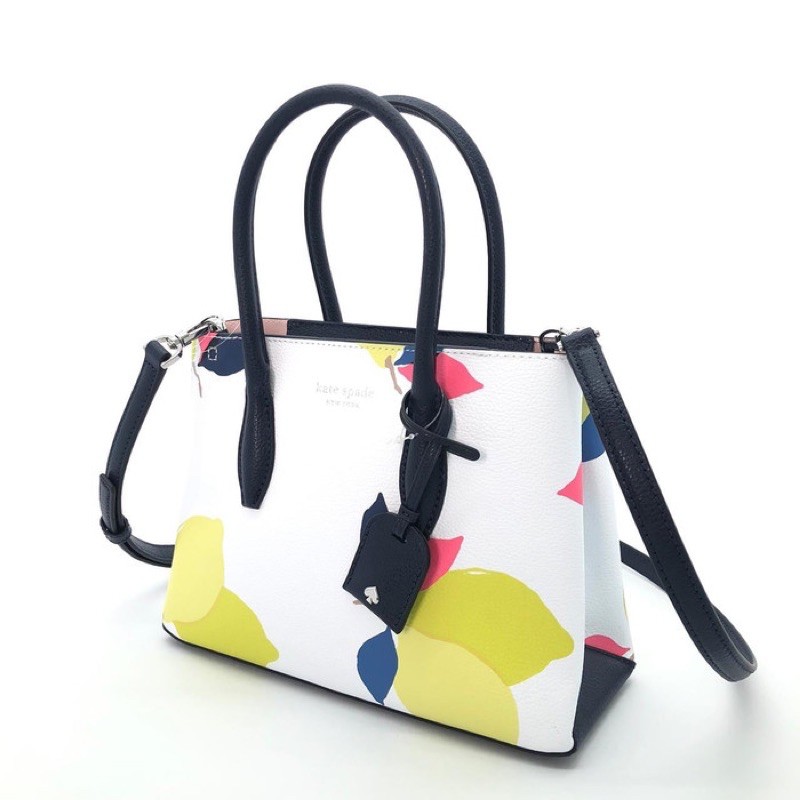 ready kate spade eva small top zip satchel lemon zest white multi