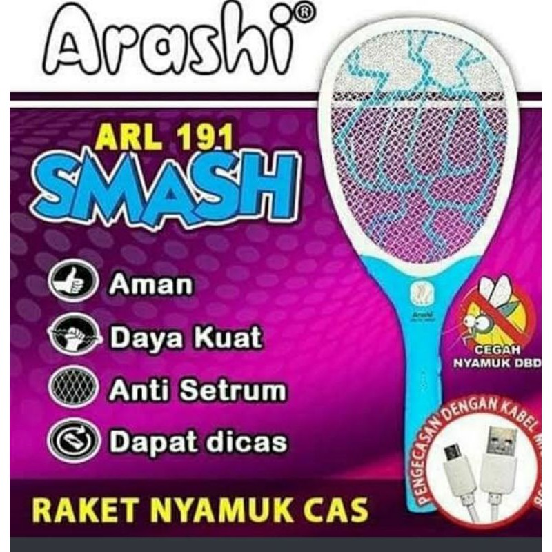 raket nyamuk cas plus senter ARASHI ARL 191 - jaring pengaman