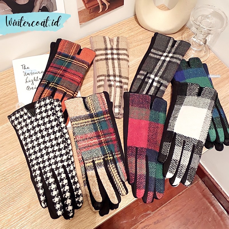 Sarung tangan wanita import motor gloves winter woman plaid hangat musim dingin cewek cantik fashionable korea