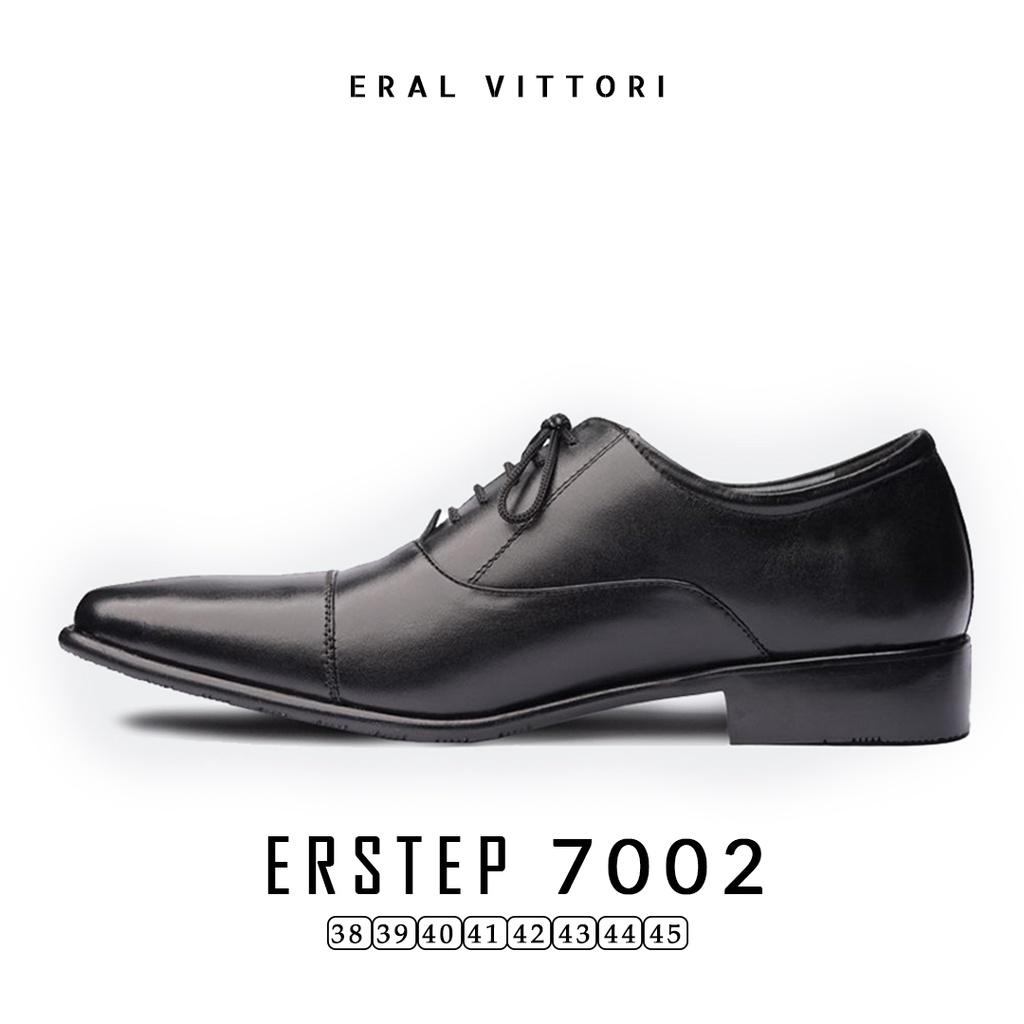 Eral Vittori - Erstep 7002  Sepatu Pantofel Pria Kulit Tali Formal Kantor Hitam