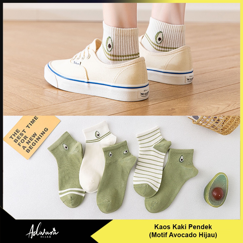 Kaos Kaki Pendek Wanita Semata Kaki Motif Avocado Hijau Gaya Fashion Korea