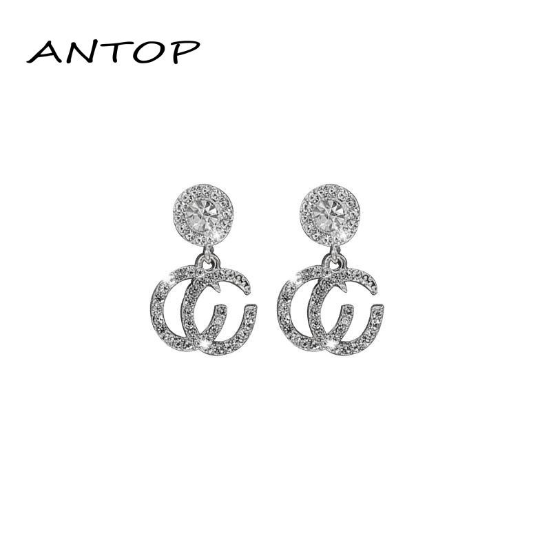 Anting Tusuk Sterling Silver 925 Hypoallergenic Hias Berlian Imitasi Mewah Untuk Wanita