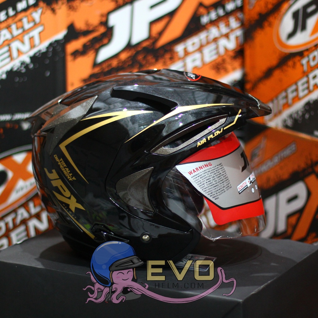 HELM JPX HALFFACE_JPX SUPREME - BLACK METLAIC / GOLD ( ONGKIR 2KG) JPX HALFFACE JPX SUPREME