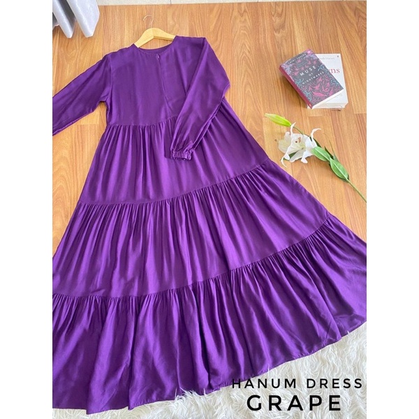 Hanum dress premium / dress polos / dress busui / gamis busui / dress rayon twill / dress hitam polos / BISACOD-GRAPE