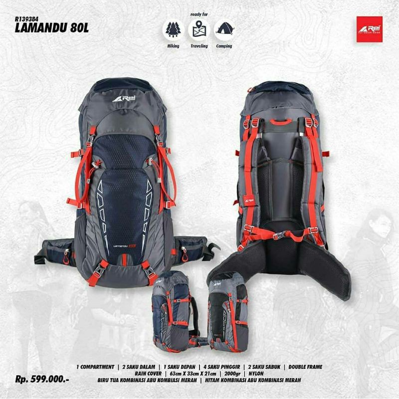 TAS RANSEL GUNUNG CARRIER AREI LAMANDU 80 LITER HIKING REI OUTDOOR GEAR ORIGINAL