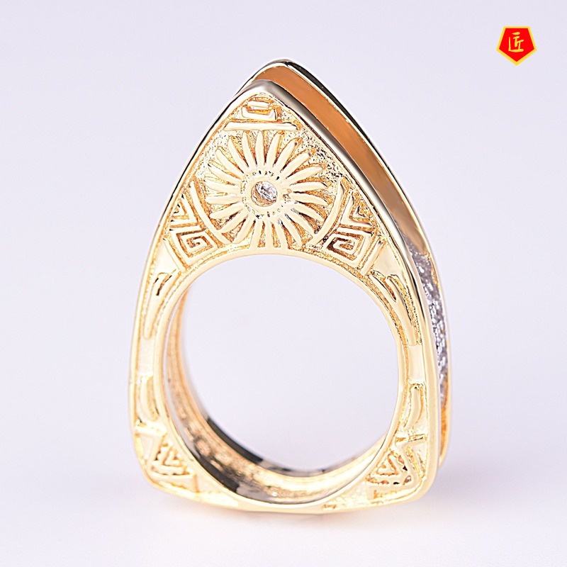 [Ready Stock]18K Gold Two-Color Micro Inlaid with Diamond Ring Creative Personality